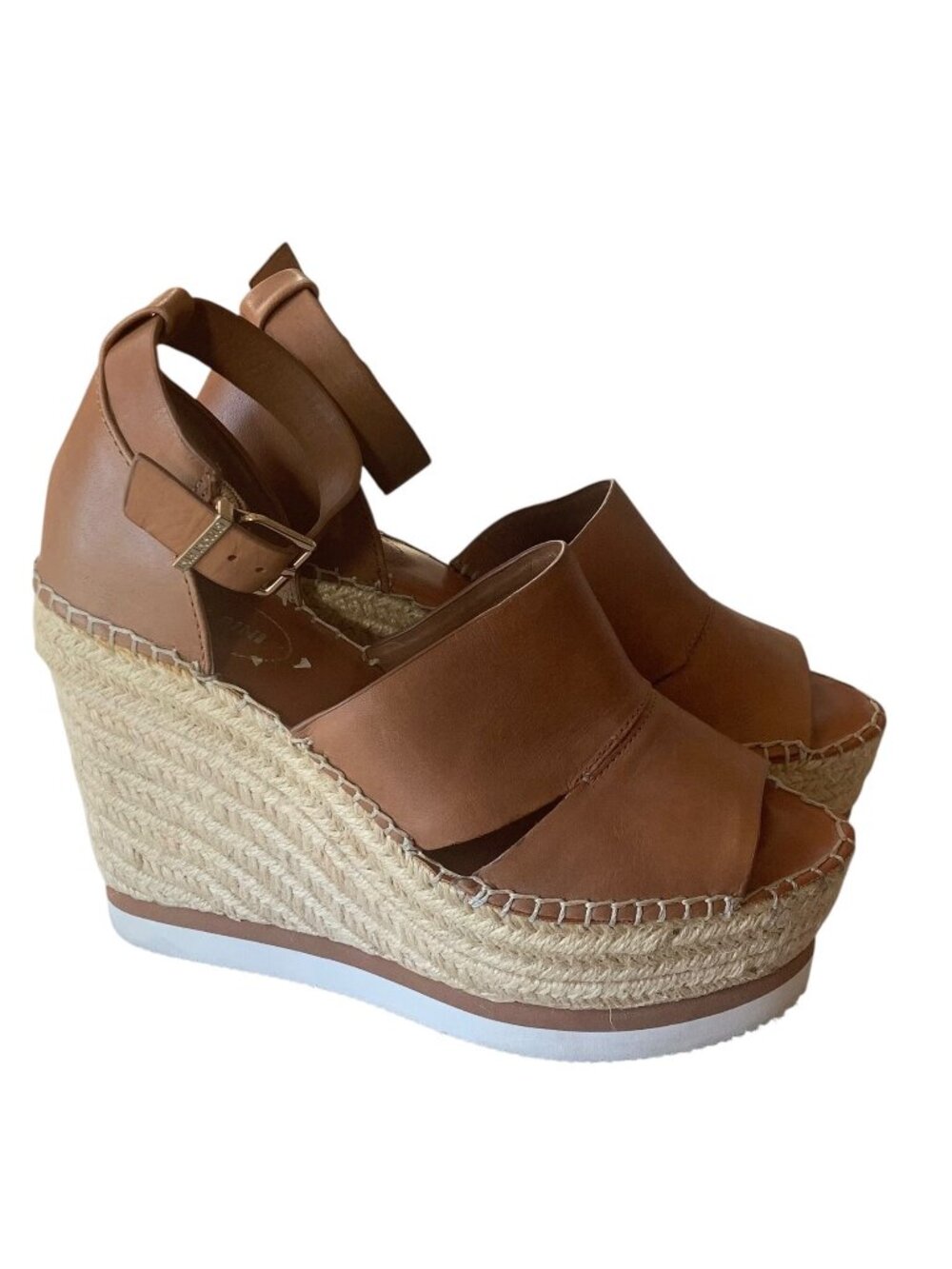 GIANNI BINI Brown Leather Espadrille Women's Platform Wedge Heeled Sandals 8.5